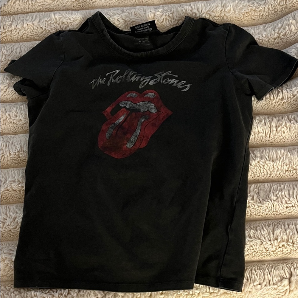 The Rolling Stones Black Kids Tee with Red Tongue Graphic
